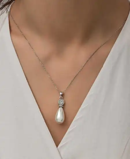 Gümüş Damla İnci Kadın Kolye