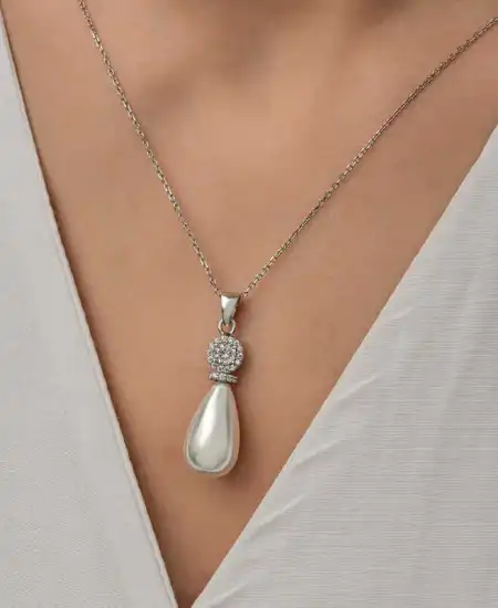 Gümüş Damla İnci Kadın Kolye