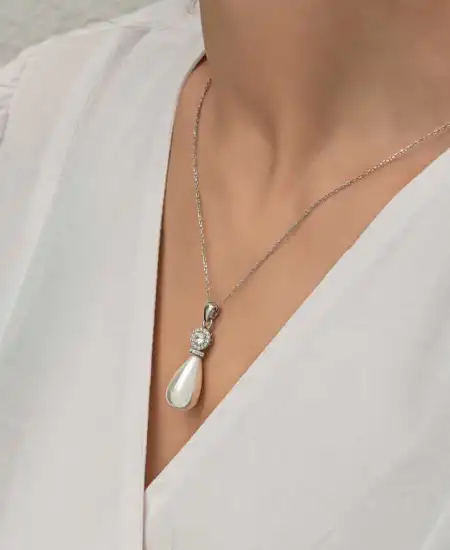 Gümüş Damla İnci Kadın Kolye