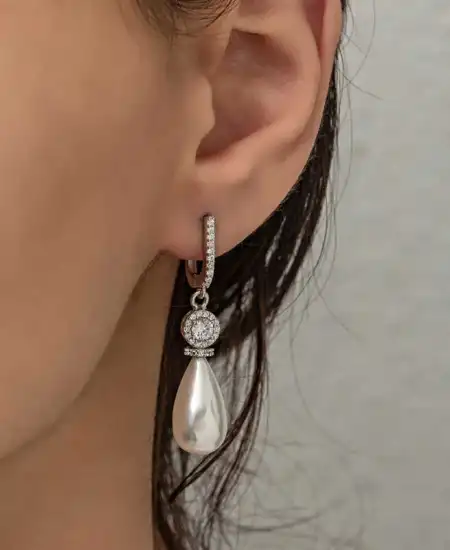 Gümüş Damla İnci Kadın Küpe