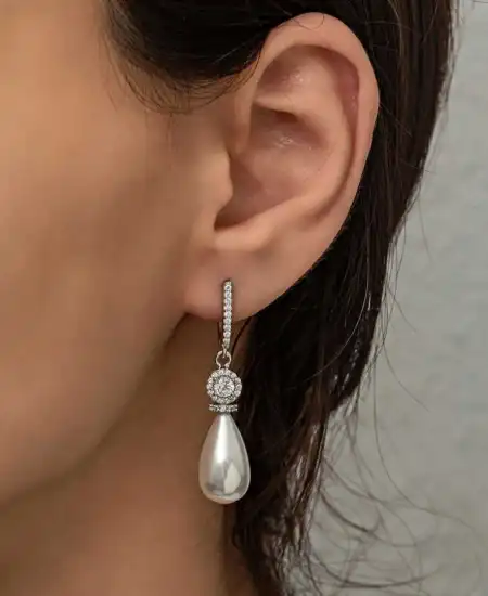 Gümüş Damla İnci Kadın Küpe