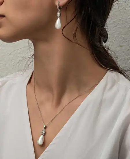 Gümüş Damla İnci Kadın Set