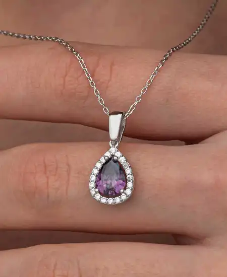 Gümüş Damla Mor Taşlı Kadın Kolye