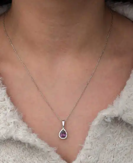 Gümüş Damla Mor Taşlı Kadın Kolye