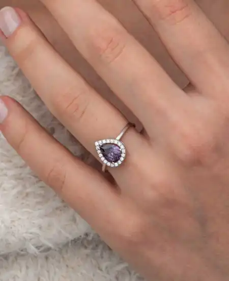 Gümüş Damla Mor Taşlı Kadın Yüzük