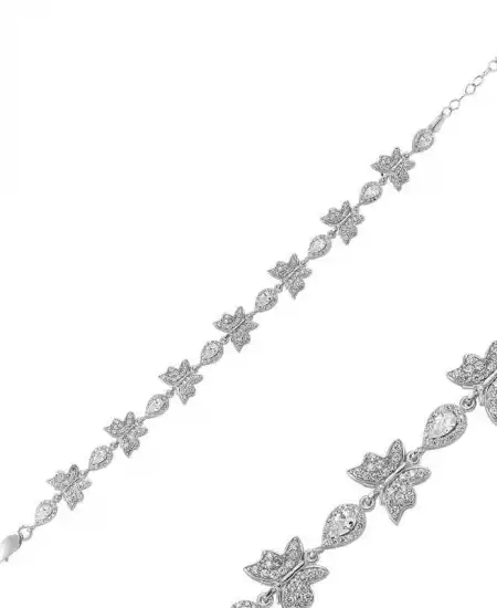 Gümüş Damla Taşlı Kelebek Bileklik