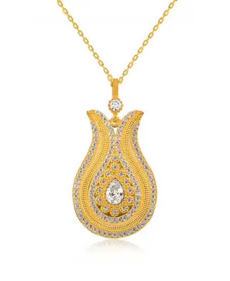 Gümüş Damla Taşlı Lale Bayan Kolye