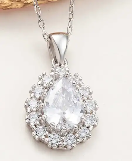 Gümüş Damla Zirkon Taşlı Kadın Kolye