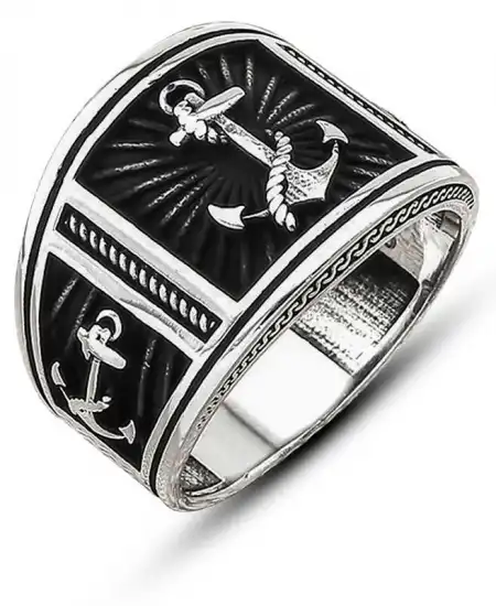 Gümüş Deniz Çapası Armalı Erkek Yüzük
