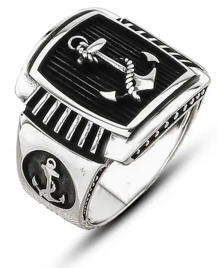 Gümüş Deniz Çapası Armalı Erkek Yüzük