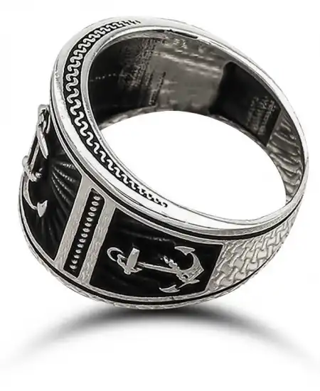 Gümüş Deniz Çapası Armalı Erkek Yüzük
