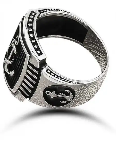 Gümüş Deniz Çapası Armalı Erkek Yüzük
