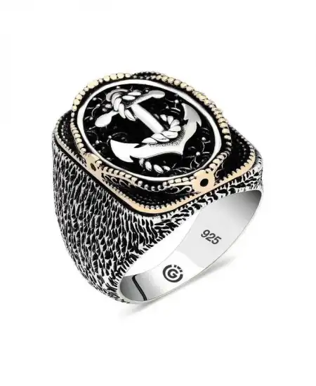 Gümüş Deniz Çapası Oval Erkek Yüzük