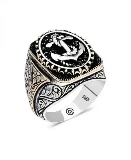 Gümüş Deniz Çapası Oval Erkek Yüzük