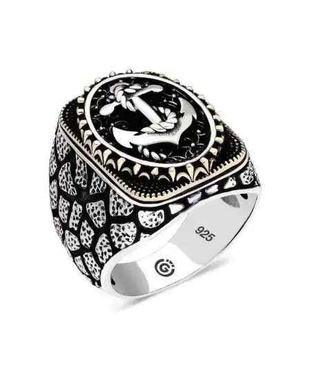 Gümüş Deniz Çapası Oval Erkek Yüzük