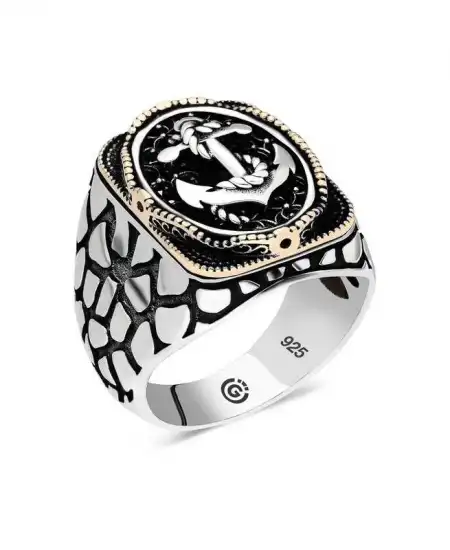 Gümüş Deniz Çapası Oval Erkek Yüzük