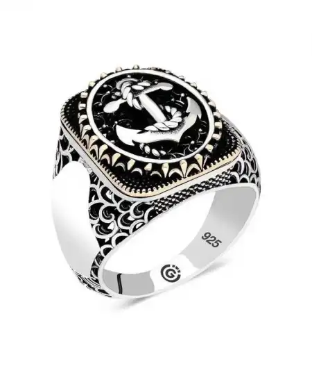 Gümüş Deniz Çapası Oval Erkek Yüzük