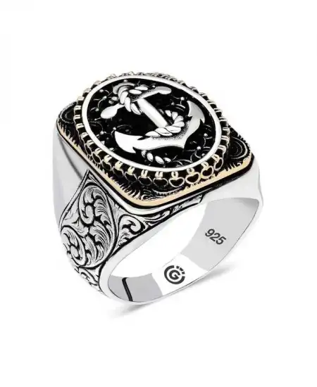 Gümüş Deniz Çapası Oval Erkek Yüzük