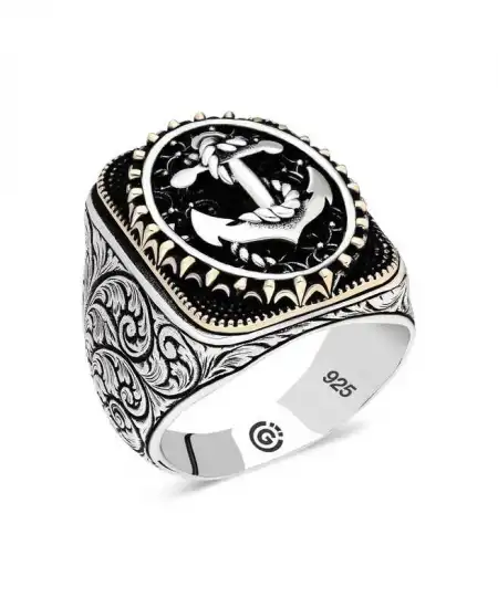 Gümüş Deniz Çapası Oval Erkek Yüzük