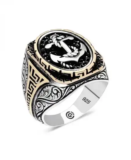 Gümüş Deniz Çapası Oval Erkek Yüzük