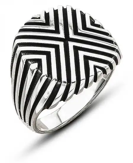 Gümüş Desenli Erkek Yüzük