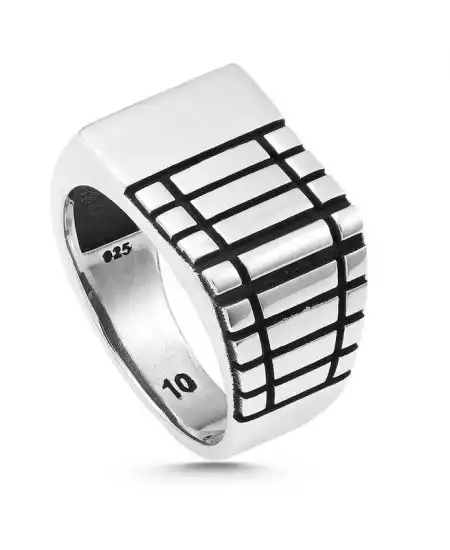 Gümüş Desenli Erkek Yüzük