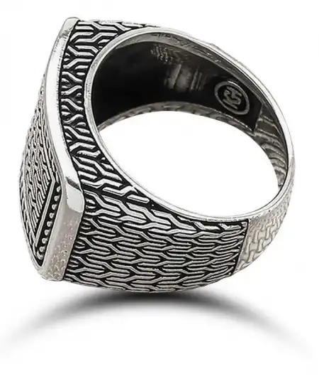 Gümüş Desenli Erkek Yüzük