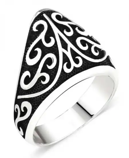 Gümüş Desenli Okçu Zihgir Erkek Yüzük