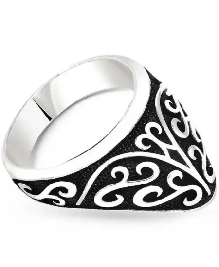 Gümüş Desenli Okçu Zihgir Erkek Yüzük