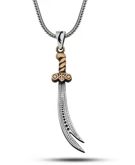 Gümüş Desenli Zülfikar Kılıcı Erkek Kolye