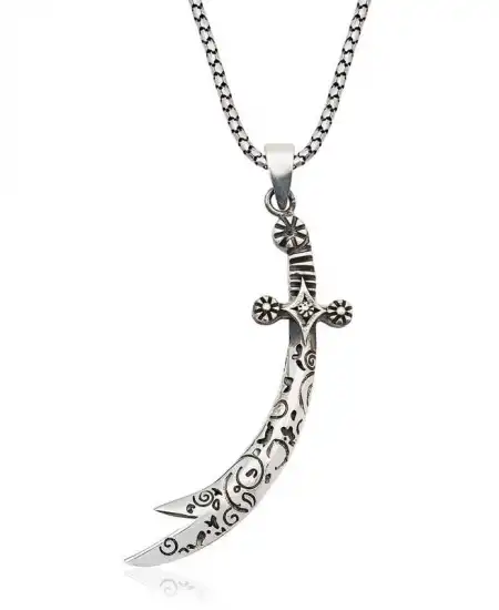 Gümüş Desenli Zülfikar Kılıcı Kolye