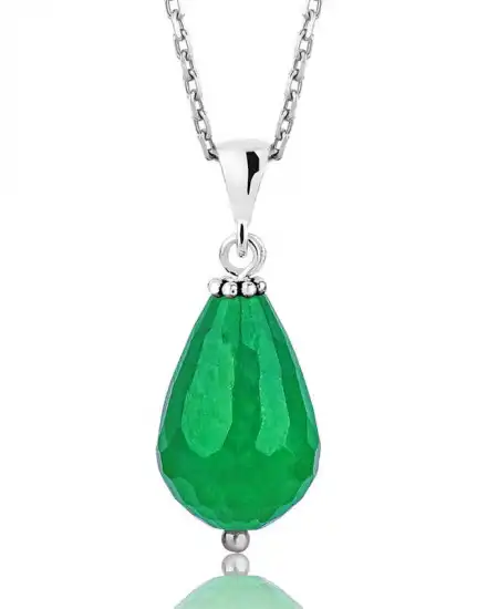 Gümüş Doğal Yeşim Taş Bayan Kolye