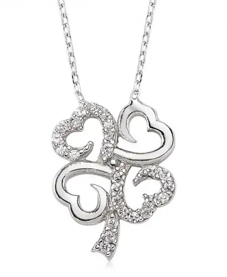 Gümüş Dört Yapraklı Yonca Bayan Kolye