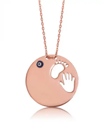 Gümüş El Ayak İzi Anne Bayan Kolye