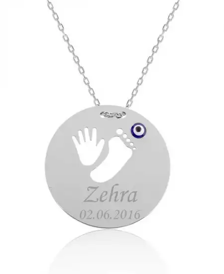 Gümüş El Ayak İzi İsimli Anne Kolyesi