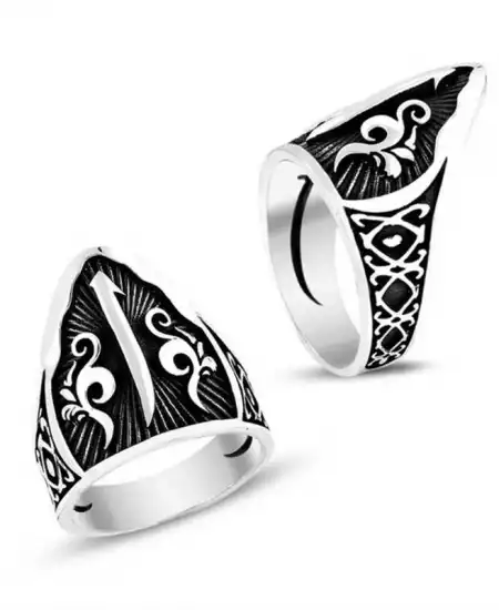 Gümüş Elif Motifli Başparmak Erkek Yüzük