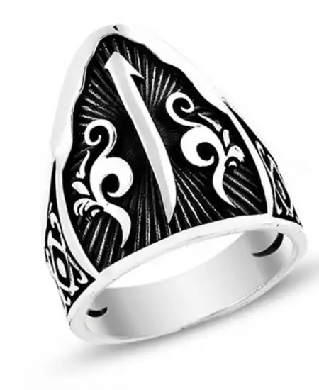 Gümüş Elif Motifli Başparmak Erkek Yüzük