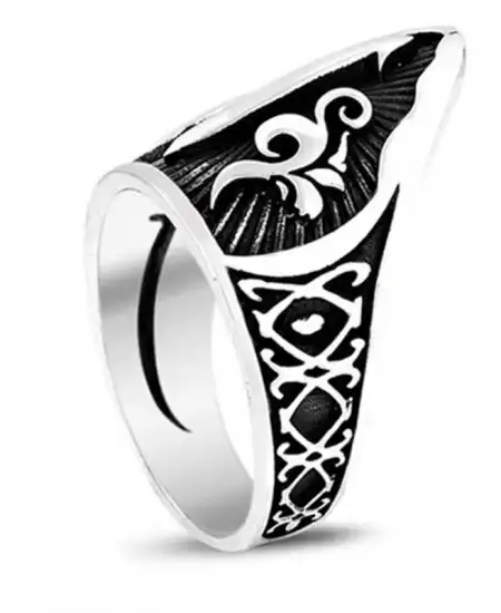 Gümüş Elif Motifli Başparmak Erkek Yüzük