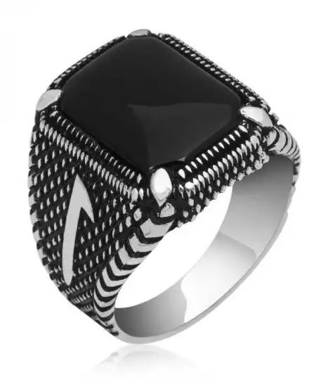 Gümüş Elif Oniks Erkek Yüzük