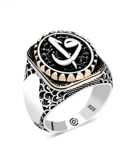 Gümüş Elif Vav Oval Erkek Yüzük