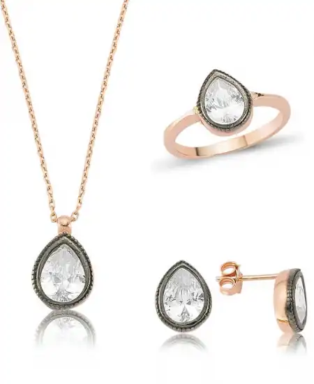 Gümüş Elmas Model Damla Bayan Set