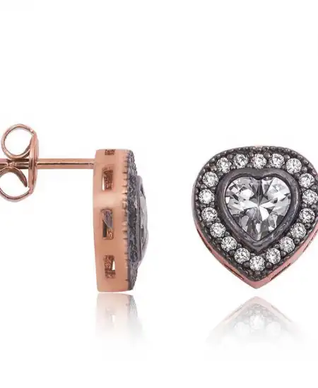 Gümüş Elmas Montür Kalpli Bayan Küpe