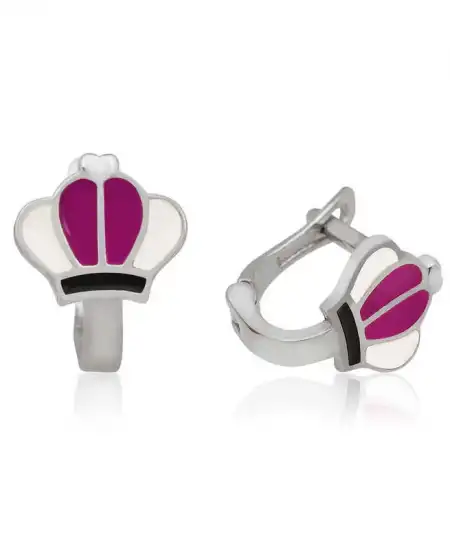 Gümüş Erguvan Taç Çocuk Küpesi