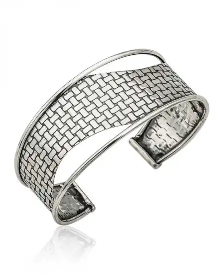 Gümüş Eskitme Desenli Bayan Bilezik