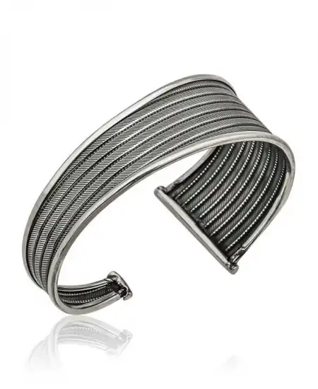 Gümüş Eskitme Desenli Bayan Bilezik