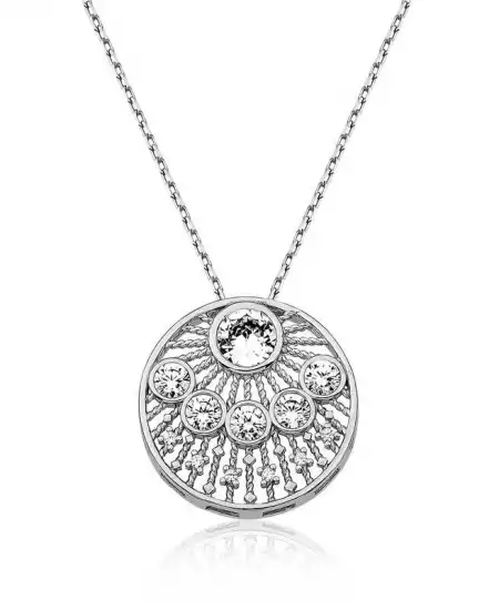 Gümüş Etnik Desenli Bayan Kolye