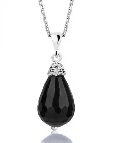 Gümüş Fasetli Oniks Doğal Taş Kolye