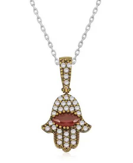 Gümüş Fatma Eli Otantik Bayan Kolye