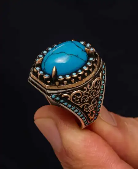 Gümüş Firuze Taşlı Erkek Yüzük