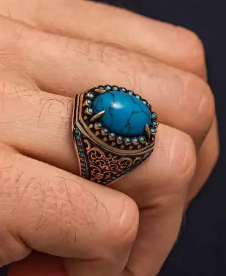 Gümüş Firuze Taşlı Erkek Yüzük